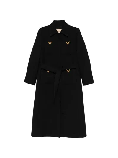 Valentino Logo-detail Single-breasted Coat In Black