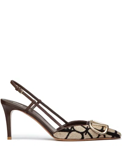 Valentino Garavani Logo-detail Slingback Pumps In Neutrals