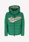 Valentino Green Embroidered Bouclé Down Jacket In Green