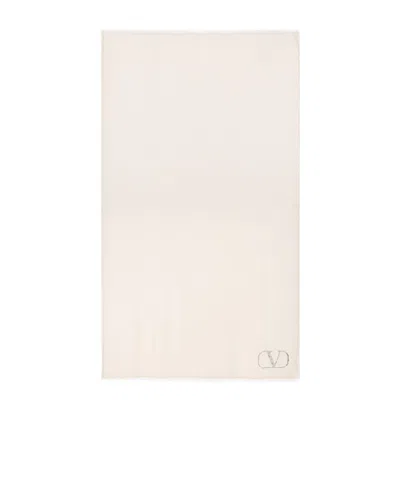 Valentino Logo Embellished Fringed Edge Scarf In White