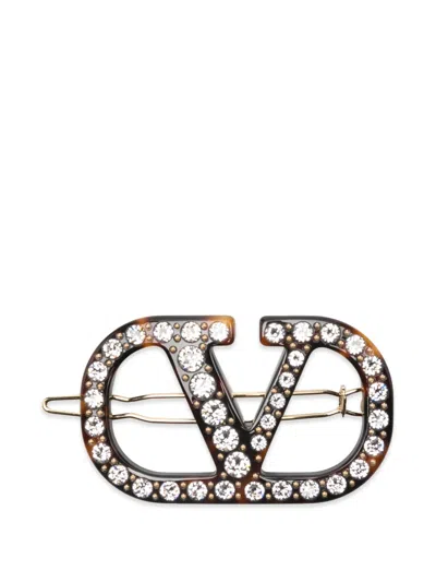 Valentino Garavani Logo Embellished Hair Accessory In Gold