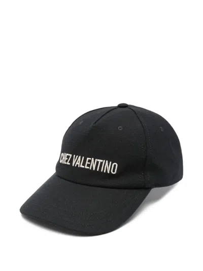 Valentino Garavani Chez Valentino Cotton Baseball Cap With Embroidery In Black