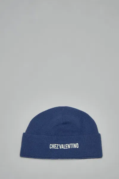 Valentino Garavani Logo Embroidered Beanie In Blue