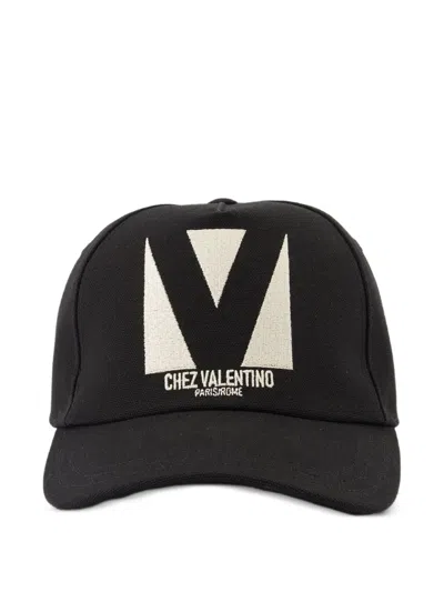Valentino Garavani Cotton Baseball Cap With Embroidery And Curved Brim In Black
