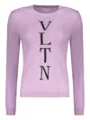 Valentino Logo-embroidered Crew Neck Sweater In Purple