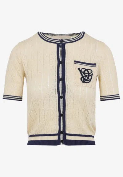 VALENTINO LOGO-EMBROIDERED KNITTED LINEN CARDIGAN