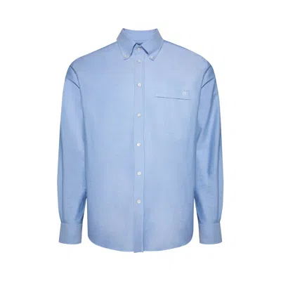 Pre-owned Valentino Logo Embroidered Long-sleeve Shirt 'celeste' | Blue | Men's Size 43