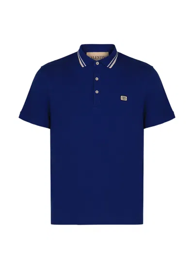 Valentino Logo-embroidered Polo Shirt In Blue