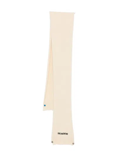 Valentino Logo-embroidered Ribbed Scarf In Neutral