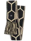 Valentino Garavani Antibes Cotton Scarf With Fringe In Black