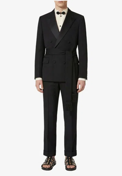 Valentino Logo-embroidered Straigh-leg Pants In Black