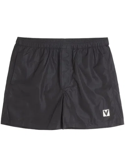 Valentino Logo-embroidered Swim Shorts In Black