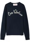 Valentino Logo-embroidered Wool Jumper In Navy