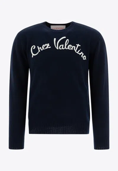 VALENTINO LOGO-EMBROIDERED WOOL SWEATER