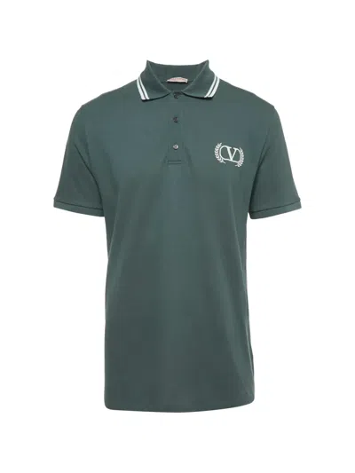 Pre-owned Valentino Logo-embroidery Pique Polo Shirt In Green