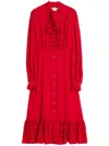 Valentino Ruffled Midi Dress In Red