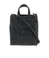 Valentino Logo Fabric Handbag In Black