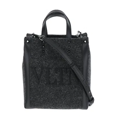 Valentino Garavani Logo Fabric Handbag In Black