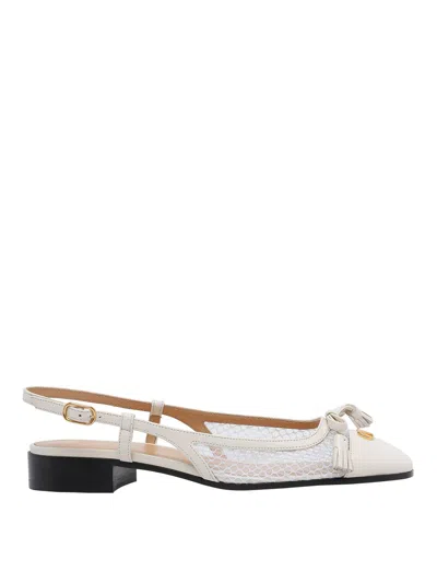 Valentino Garavani Valet Du Roi Tasseled Leather And Mesh Slingback Ballet Flats In White