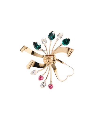 Valentino Garavani Logo Floral Brooch In Or/multicolore