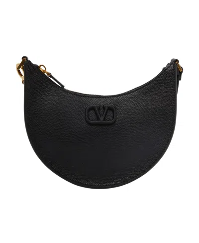 Valentino Garavani Valentino Half-moon Leather Shoulder Bag With Chain Strap In Black