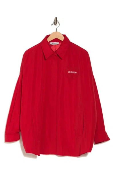 Valentino Logo Heart Cotton Blend Button-up Shirt In Rosso