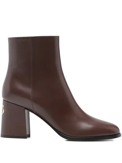 Valentino Garavani Logo Heel Ankle Boots In Brown