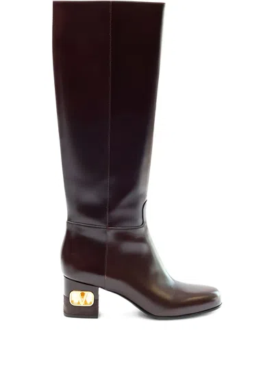 Valentino Garavani Logo-heel Boots In Brown
