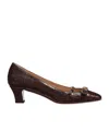 Valentino Brown Crocodile Effect Calfskin Pumps With Bow And Medium Heel In Black
