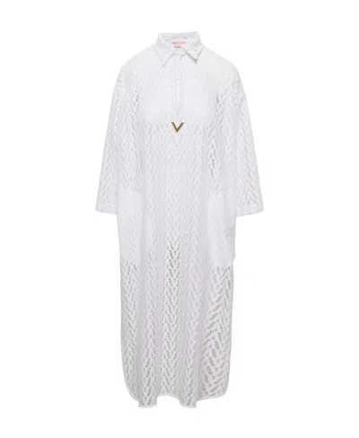 Valentino Logo Hollowed-out Dress In White