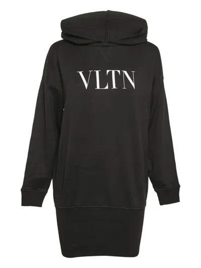 Pre-owned Valentino Logo Hoodie Dress In Black