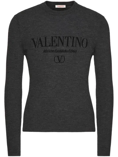 Valentino Logo Wool Crewneck Sweater In Grey