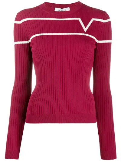 Valentino Logo Jacquard Crewneck Jumper In Red