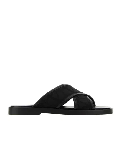 Valentino Garavani Logo-jacquard Crossover-strap Sandals In Black