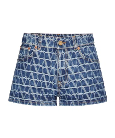 VALENTINO VALENTINO TOILE ICONOGRAPHE LOGO PATCH DENIM SHORTS