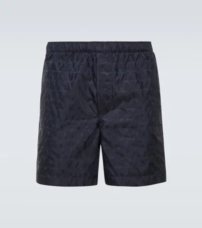 Valentino Logo Jacquard Swim Trunks In Blau