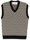 Valentino Men's Navy Virgin Wool Vest With Pattern In Black