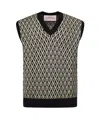 Valentino Men's Navy Virgin Wool Vest With Pattern In Black