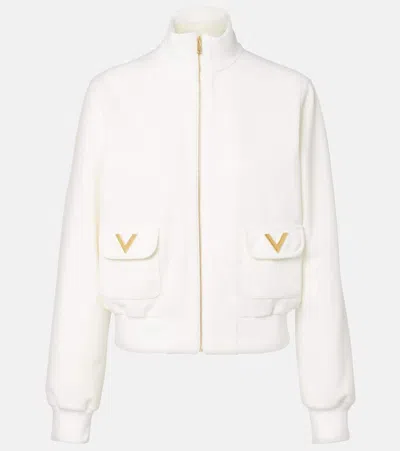 Valentino Logo Jersey Zip-up Sweatshirt In White