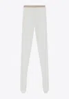 Valentino Logo Waistband Lace Detailed Tights In Ivory