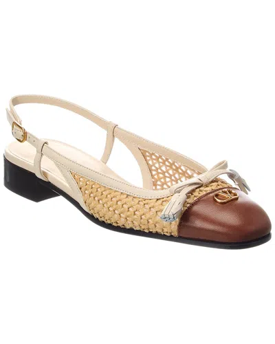 Valentino Garavani Valentino Logo Leather Ballerina Flat In Neutral