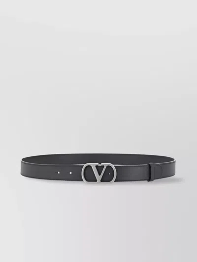 Valentino Garavani Logo Leather Belt For Refined Style In Gray