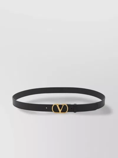Valentino Garavani Logo Leather Belt With Imperfections In Black