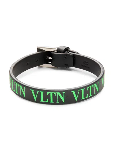 Valentino Garavani Logo Leather Bracelet In Black