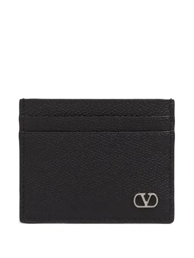 Valentino Garavani Logo Leather Card Holder In Black