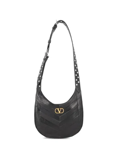 Valentino Garavani Medium Hoboho Bag In Chevron-pattern Nappa In Black