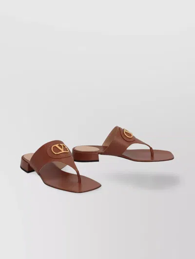 VALENTINO GARAVANI LOGO LEATHER SLIDES BLOCK HEEL TOE