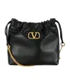 Valentino Leather Bucket Bag With Gold-tone Chain Strap In Black