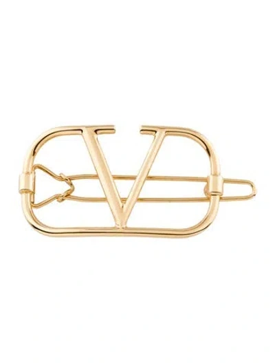 Pre-owned Valentino Garavani Logo Metal Hair Clip In Gold