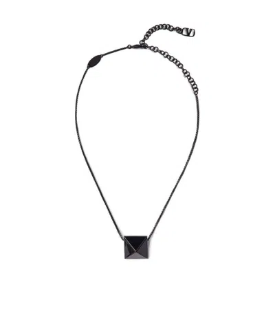 Valentino Garavani Logo Metal Necklace In Black